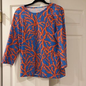 J McLaughlin Top Classic Coral Print XL EUC